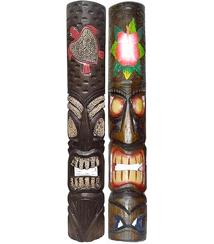 Amazon.com: Zeckos Set of 5 Double Tiki Mask Hand Carved 40 Inch